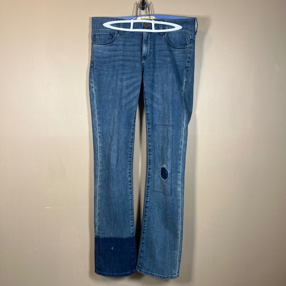 Holding Horses Anthropologie Mixed Patchwork Straight Leg Jeans Blue Womens 29